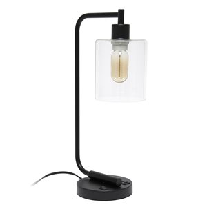 Lalia Home Modern Iron Desk Lamp with USB Port and Glass Shade - Black