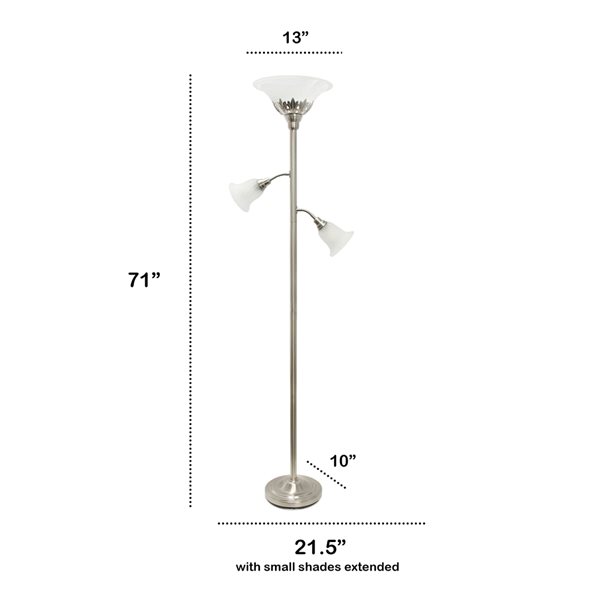 Lalia Home Classix 71-in Brushed Nickel Torchiere with Reading Light Floor Lamp