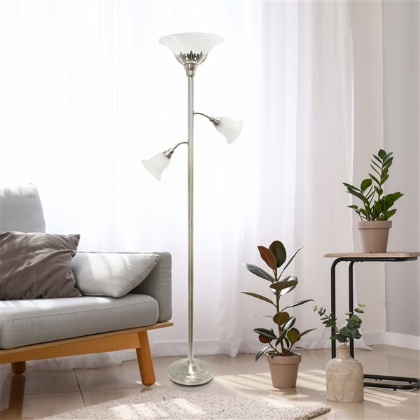 Lalia Home Classix 71-in Brushed Nickel Torchiere with Reading Light Floor Lamp