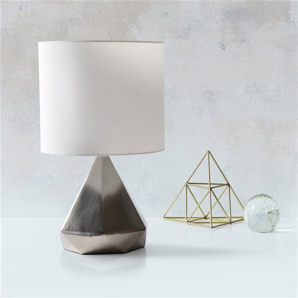 Simple Designs 19.88-in Silver Incandescent In-line Standard Table Lamp with Fabric Shade (Set of 1)