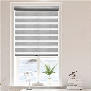 Lumi Home Furnishings 34-in x 72-in Grey Light Filtering Cordless Indoor Zebra Roller Shade