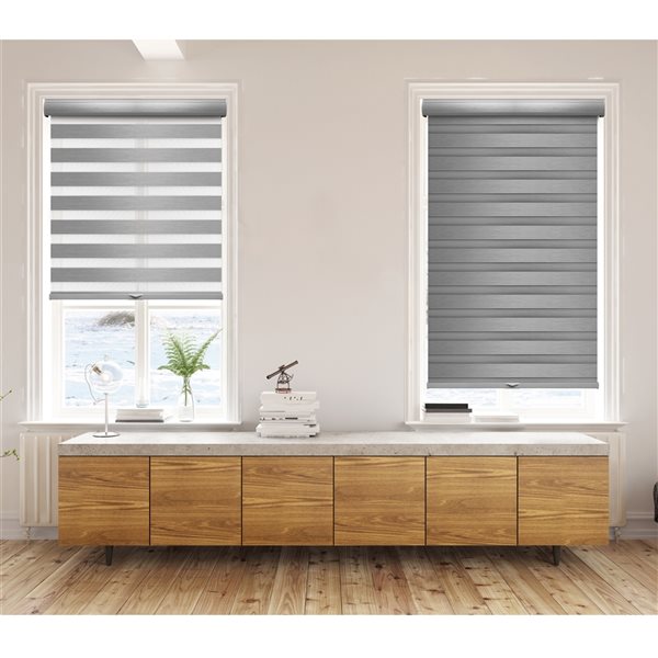 Lumi Home Furnishings 34-in x 72-in Grey Blackout Cordless Indoor Zebra Roller Shade