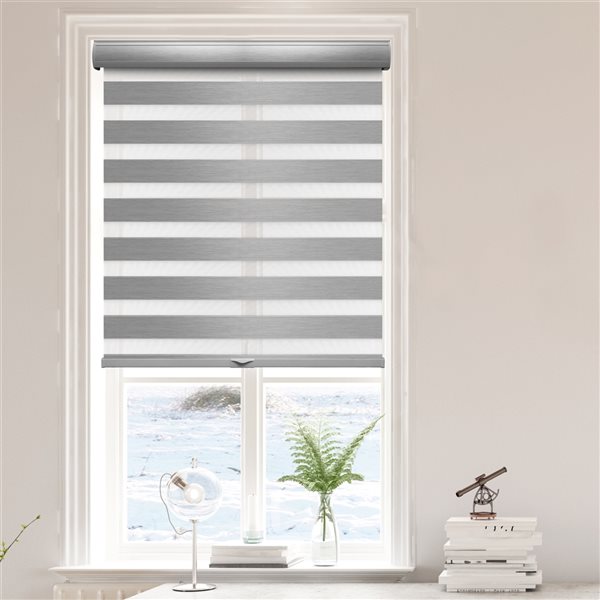 Lumi Home Furnishings 34-in x 72-in Grey Blackout Cordless Indoor Zebra Roller Shade