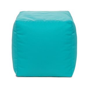 Pouf d'intérieur/d'extérieur en oléfine turqoise Cube Soleil par Gouchee Home