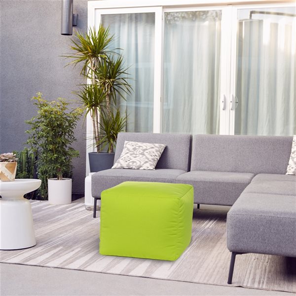 Pouf d'intérieur/d'extérieur en oléfine vert Cube Soleil par Gouchee Home