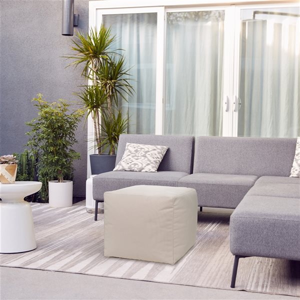 Gouchee Home Cube Soleil Beige Olefin Indoor/Outdoor Ottoman