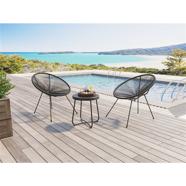 Velago Acapulco Neo 3-Piece Black Patio Conversation Set