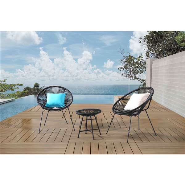 Velago Acapulco 3-Piece Black Metal/PVC Retro Design Patio Bistro Set