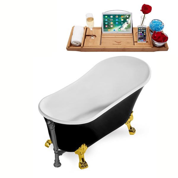 Streamline 27.6-in W x 59.1-in L Black Acrylic Oval Clawfoot Bathtub with Tub Tray and External Drain Included