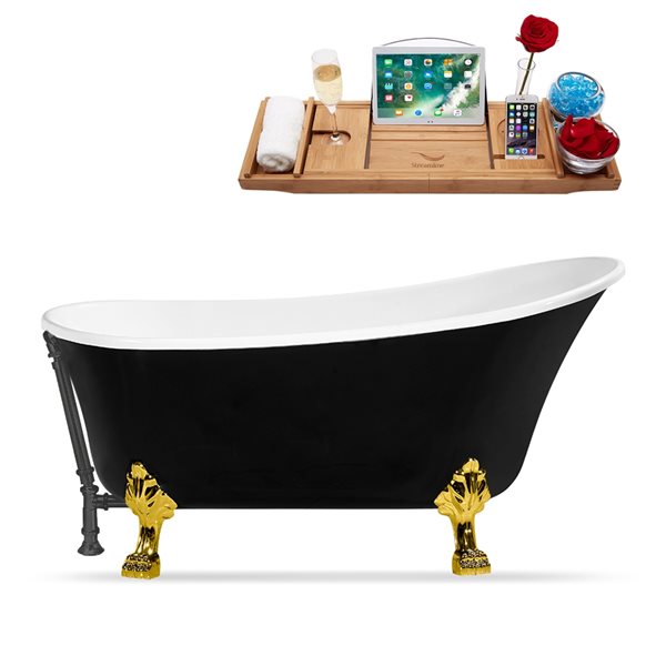 Streamline 27.6-in W x 59.1-in L Black Acrylic Oval Clawfoot Bathtub with Tub Tray and External Drain Included