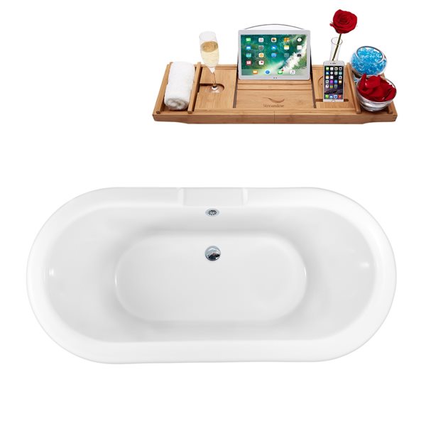Streamline 28.3-in W x 59.1-in L Black Acrylic Clawfoot Bathtub with Tub Tray and External Drain