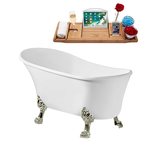 Streamline 63-in L x 28.3-in W White Acrylic Oval Internal Drain Clawfoot Bathtub with Tub Tray Included