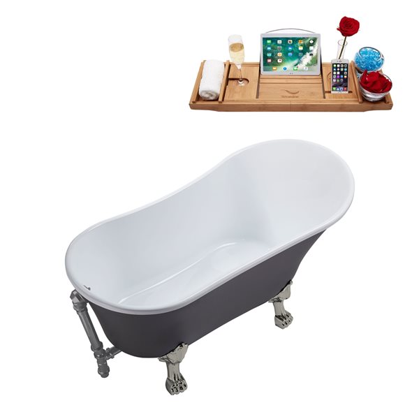 Streamline 63-in L x 28.3-in W Grey Acrylic Oval Clawfoot Bathtub - Tub Tray and External Drain Included