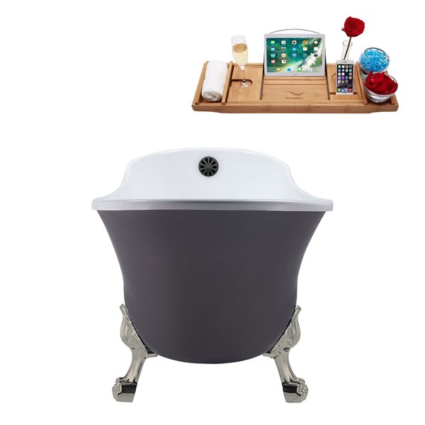 Streamline 63-in L x 28.3-in W Grey Acrylic Oval Clawfoot Bathtub - Tub Tray and External Drain Included