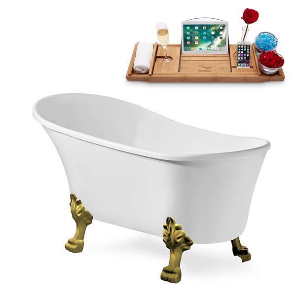Streamline 27.6-in W x 59.1-in L White Acrylic Internal Drain Clawfoot Bathtub with Tub Tray