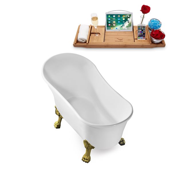 Streamline 27.6-in W x 59.1-in L White Acrylic Internal Drain Clawfoot Bathtub with Tub Tray