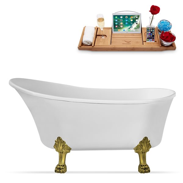 Streamline 27.6-in W x 59.1-in L White Acrylic Internal Drain Clawfoot Bathtub with Tub Tray