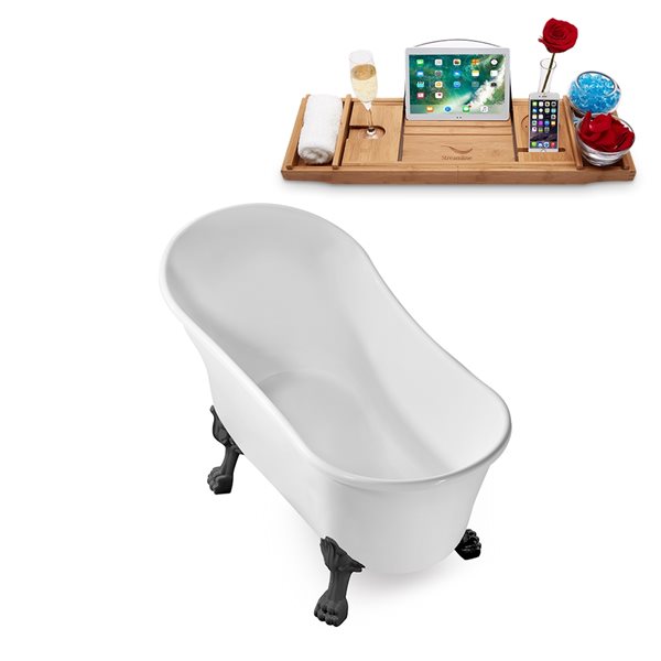 Streamline 63-in L x 28.3-in W White Acrylic Oval Clawfoot Bathtub - Tub Tray and Internal Drain Included