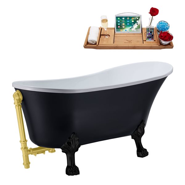Streamline 28.3-in W x 63-in L Black Acrylic External Drain Clawfoot Bathtub - Tub Tray Included