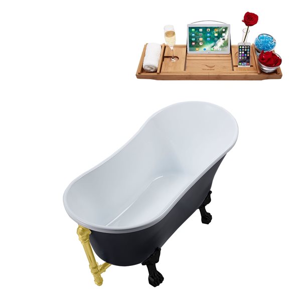 Streamline 28.3-in W x 63-in L Black Acrylic External Drain Clawfoot Bathtub - Tub Tray Included
