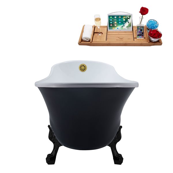 Streamline 28.3-in W x 63-in L Black Acrylic External Drain Clawfoot Bathtub - Tub Tray Included