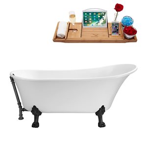 Streamline 66.9-in L x 31.5-in W White Acrylic Oval External Drain Clawfoot Bathtub - Tub Tray Included