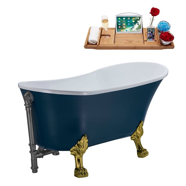 Streamline 63-in L x 28.3-in W Blue Acrylic Clawfoot Bathtub with External Drain and Tub Tray Included