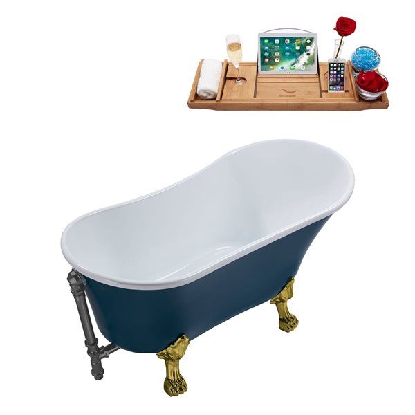 Streamline 63-in L x 28.3-in W Blue Acrylic Clawfoot Bathtub with External Drain and Tub Tray Included