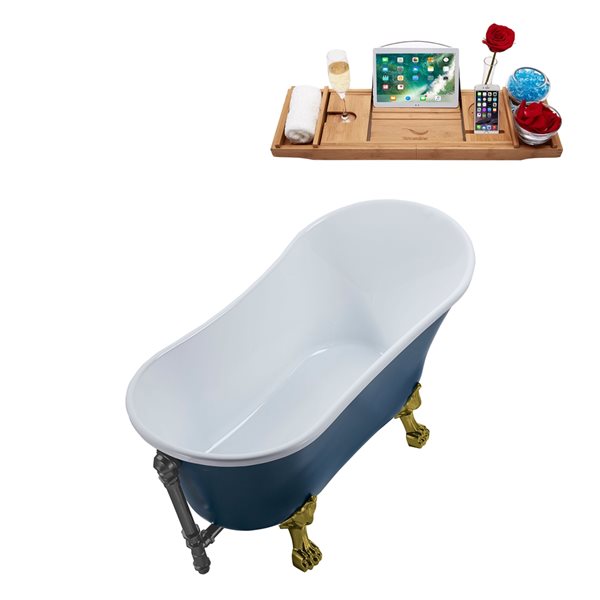 Streamline 63-in L x 28.3-in W Blue Acrylic Clawfoot Bathtub with External Drain and Tub Tray Included