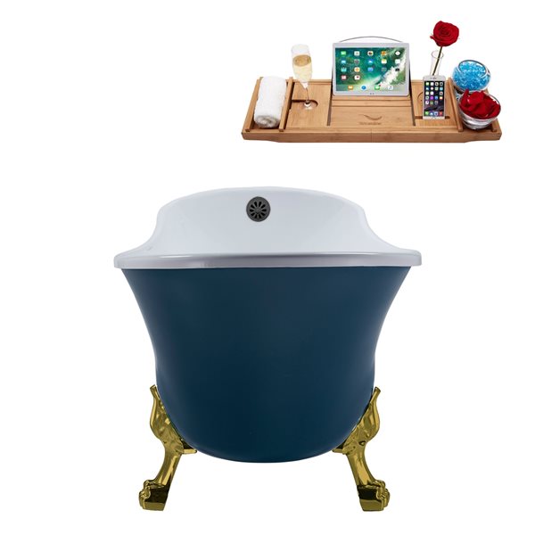 Streamline 63-in L x 28.3-in W Blue Acrylic Clawfoot Bathtub with External Drain and Tub Tray Included
