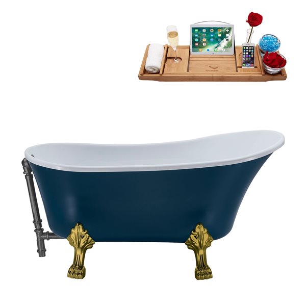Streamline 63-in L x 28.3-in W Blue Acrylic Clawfoot Bathtub with External Drain and Tub Tray Included