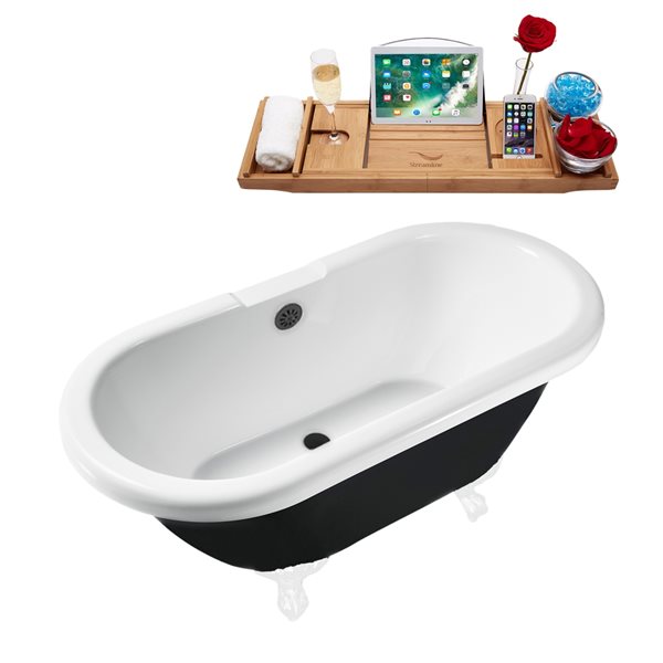 Streamline 28.3-in W x 59.1-in L Black Acrylic Oval External Drain Clawfoot Bathtub with Tub Tray Included