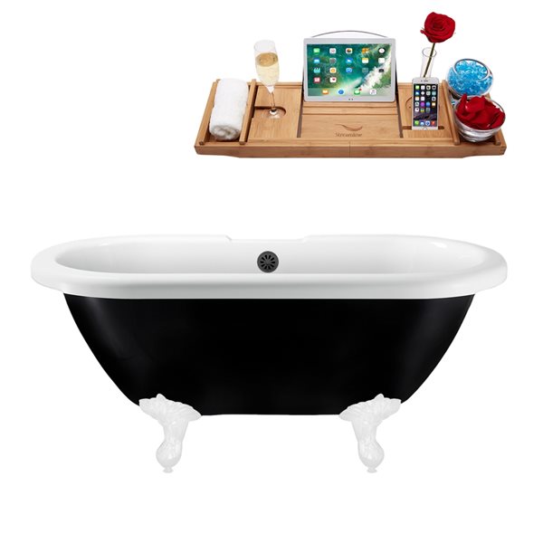 Streamline 28.3-in W x 59.1-in L Black Acrylic Oval External Drain Clawfoot Bathtub with Tub Tray Included