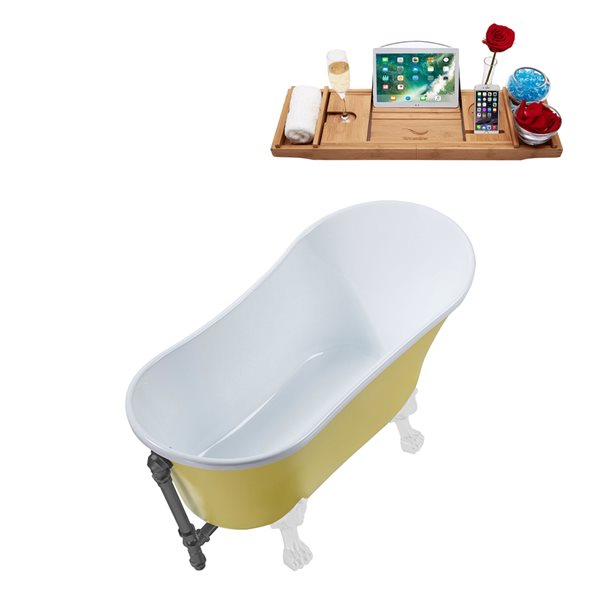 Streamline 28.3-in W x 63-in L Yellow Acrylic Oval External Drain Clawfoot Bathtub with Tub Tray
