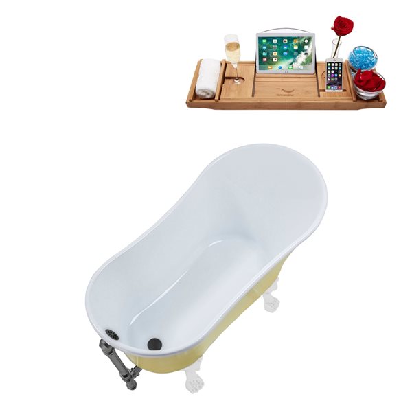 Streamline 28.3-in W x 63-in L Yellow Acrylic Oval External Drain Clawfoot Bathtub with Tub Tray