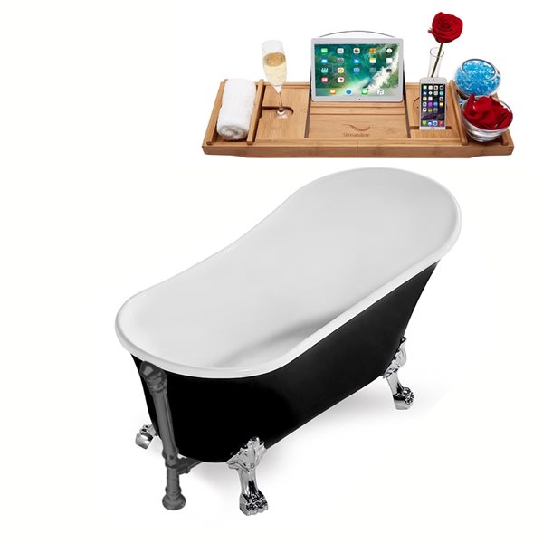 Streamline 66.9-in L x 31.5-in W Black Acrylic Oval External Drain Clawfoot Bathtub with Tub Tray Included