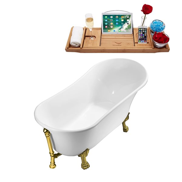 Streamline 59.1-in L x 27.6-in W White Acrylic External Drain Clawfoot Bathtub - Tub Tray Included