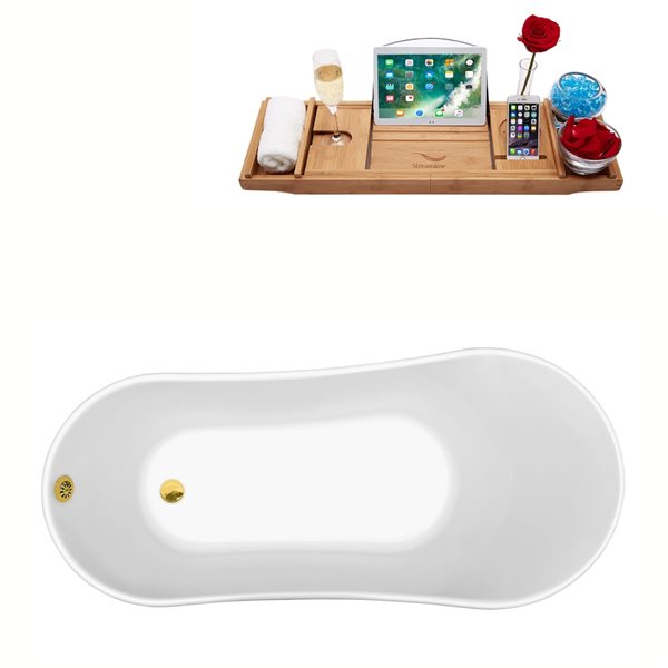 Streamline 59.1-in L x 27.6-in W White Acrylic External Drain Clawfoot Bathtub - Tub Tray Included