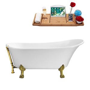 Streamline 59.1-in L x 27.6-in W White Acrylic External Drain Clawfoot Bathtub - Tub Tray Included