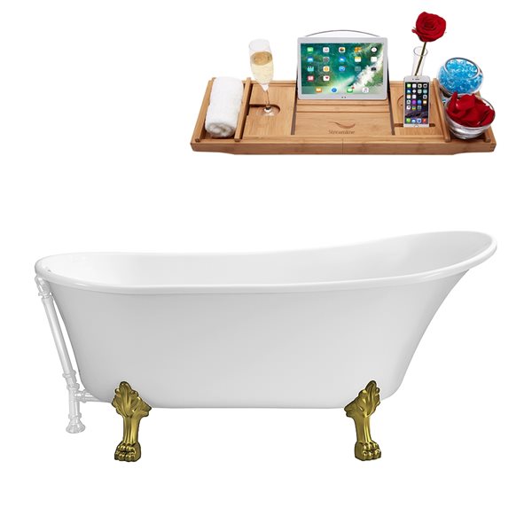 Streamline 27.6-in W x 59.1-in L White Acrylic Clawfoot Bathtub with External Drain and Tub Tray Included