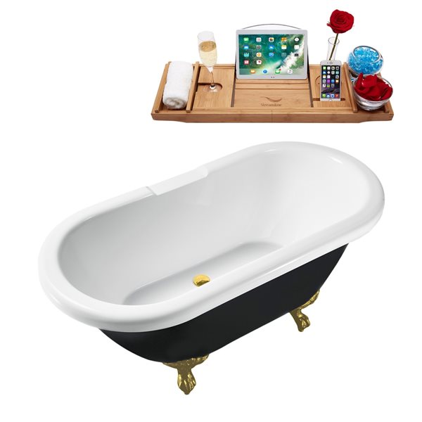 Streamline 28.3-in W x 59.1-in L Black Acrylic Clawfoot Bathtub - Tub Tray and External Drain Included