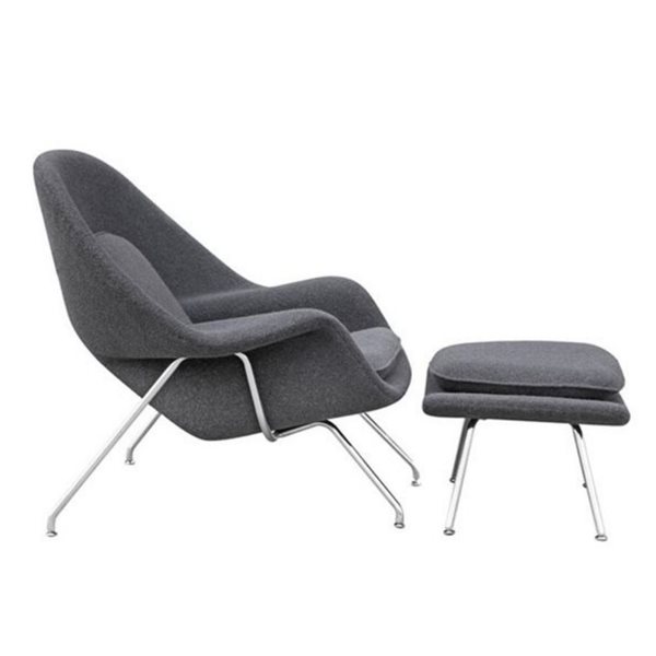 Plata Import Womb Modern Grey Accent Chair with Ottoman