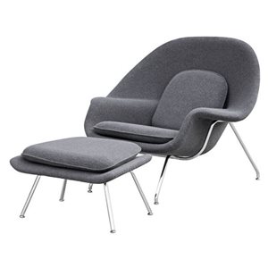 Plata Import Womb Modern Grey Accent Chair with Ottoman