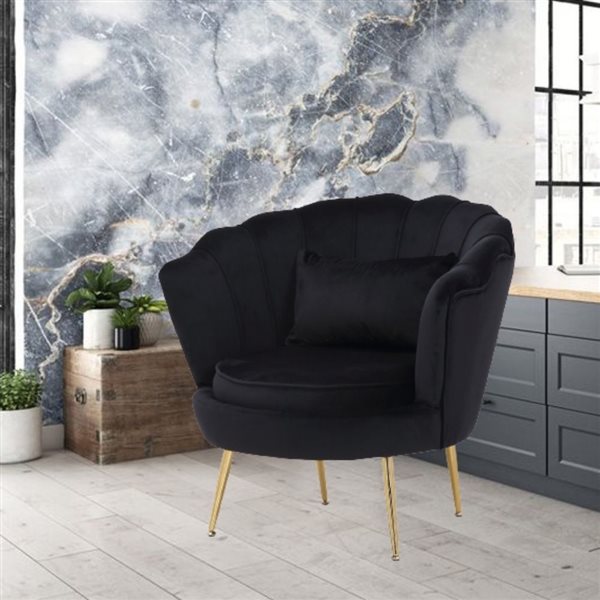 Plata Import Reyna Modern Black Velvet Accent Chair