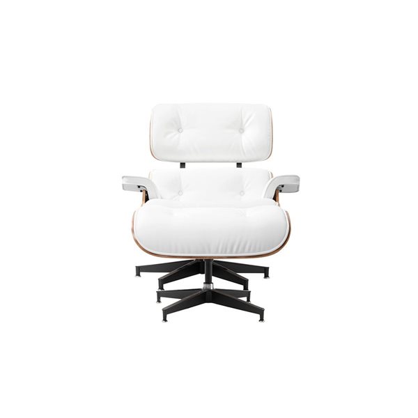 Plata Import Enna Modern White Genuine Leather Accent Chair with Ottoman