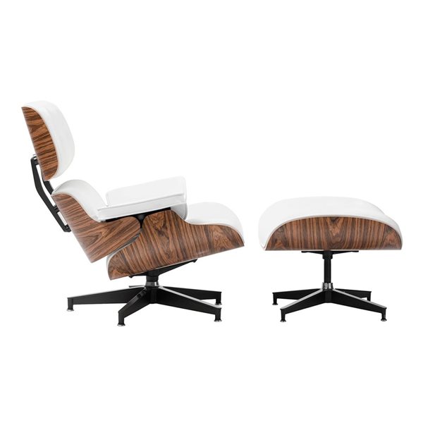 Plata Import Enna Modern White Genuine Leather Accent Chair with Ottoman