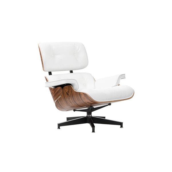 Plata Import Enna Modern White Genuine Leather Accent Chair with Ottoman
