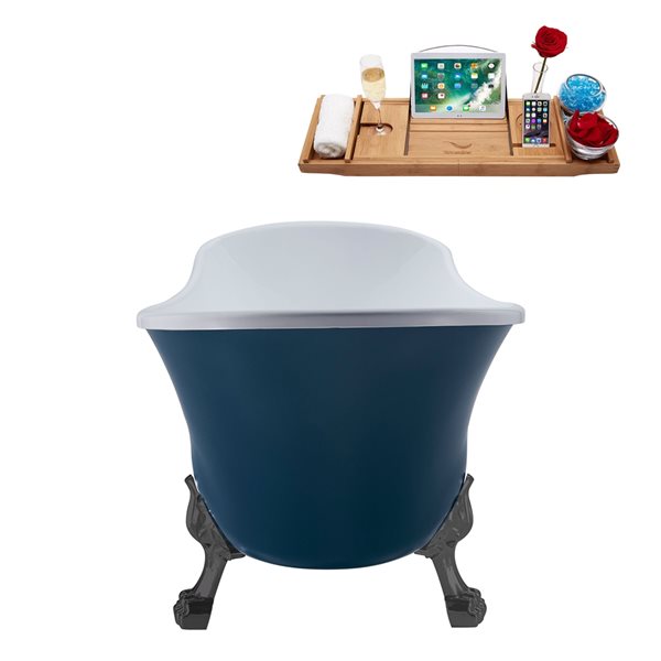 Streamline 55.1-in Blue/Polished Gold Acrylic Oval Reversible Drain Clawfoot Bathub with Tray