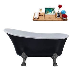 Streamline 55.1-in Black/Matte Oil Rubbed Bronze Acrylic Oval Reversible Drain Clawfoot Bathub with Tray