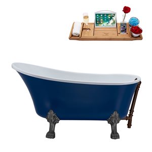 Streamline 55.1-in Blue/Matte Oil Rubbed Bronze Acrylic Oval Reversible Drain Clawfoot Bathub with Tray